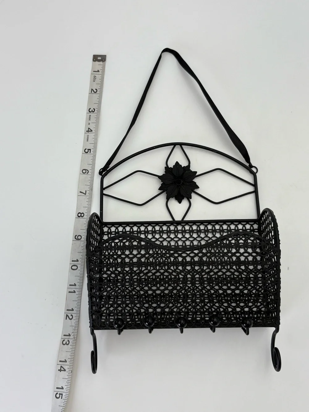 Black Iron Wall Basket/Jewelry Holder
